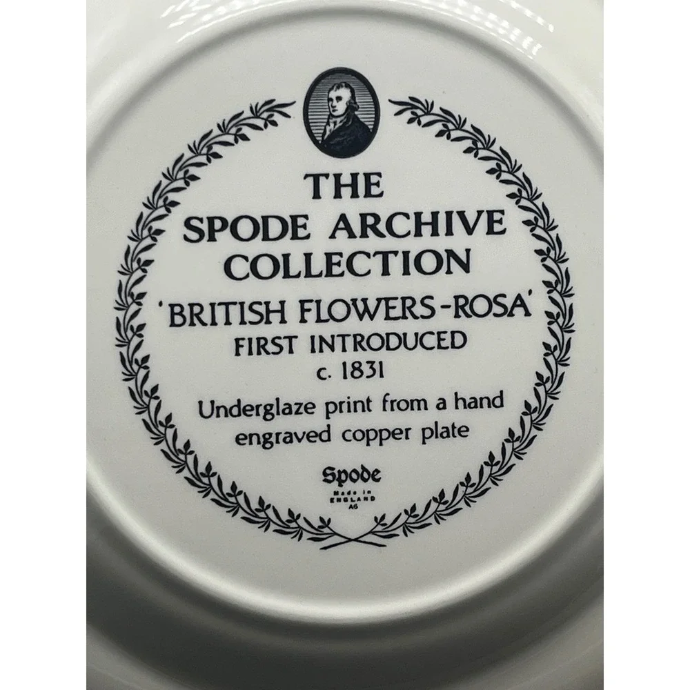 Spode British Flowers Rosa‎ plate, England Archive Collection Yellow Black 9.5